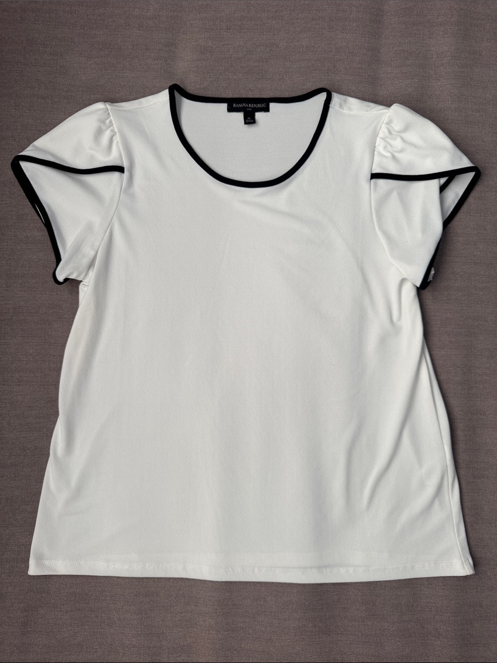 Banana Republic White Short Sleeve Top with Black Piping